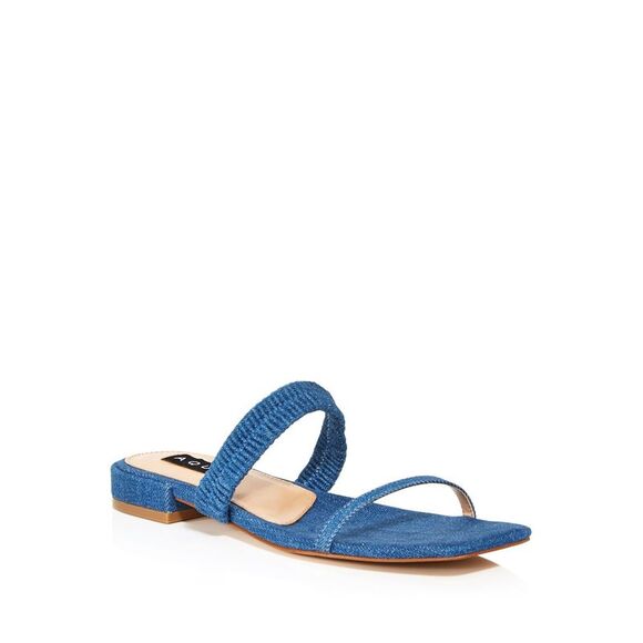 AQUA Womens Blue Stretch Livi Square Toe Block Heel Slip On Slide Sandals 6.5 M - Picture 1 of 3